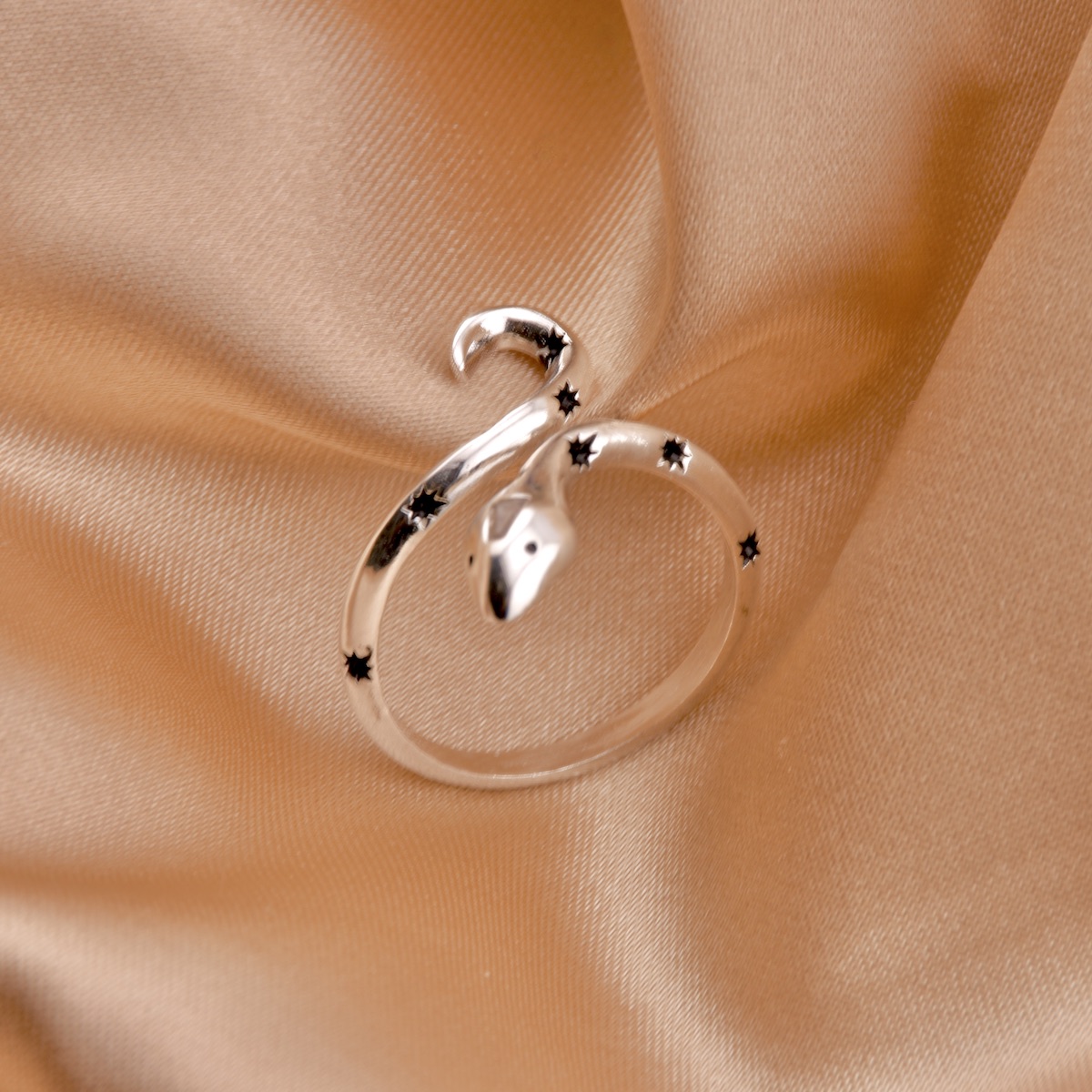 Sterling Silver 925 Star Snake CZ Ring "Cosmic Serpent" - Silver Image 2