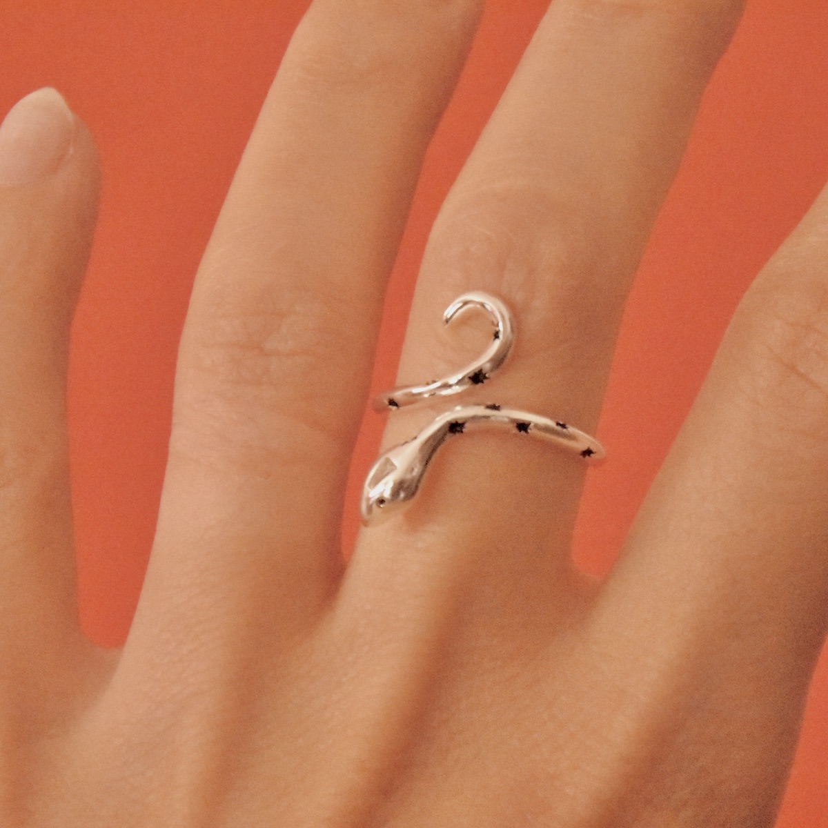 Sterling Silver 925 Star Snake CZ Ring "Cosmic Serpent" - Silver Image 3