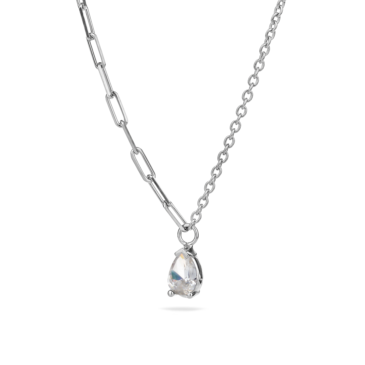 Sterling Silver 925 Teardrop Multicolour CZ Pendant Necklace "Spectrum" - Silver Image 2