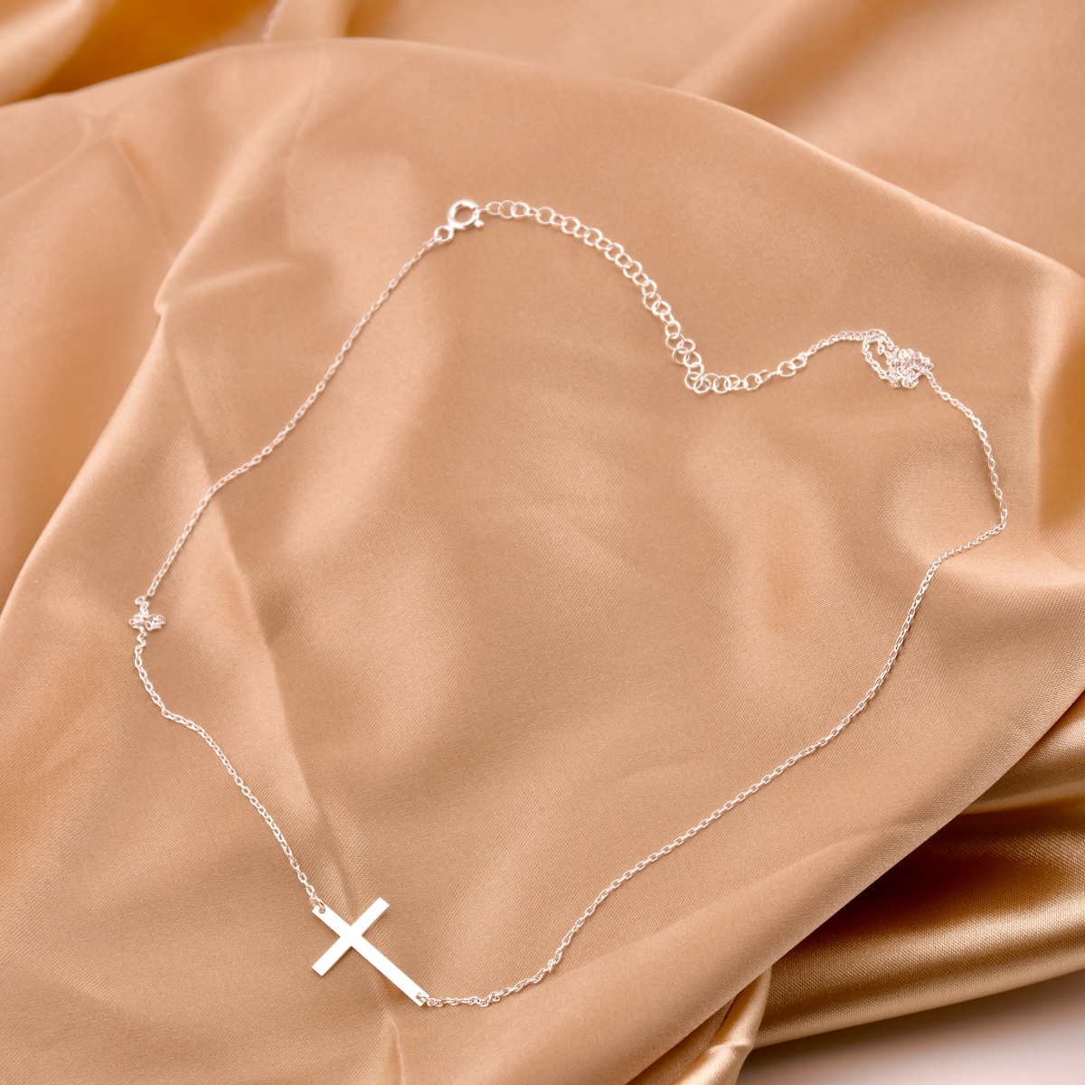 Sterling Silver 925 Sideways Cross Necklace "Humble" - Silver Image 2