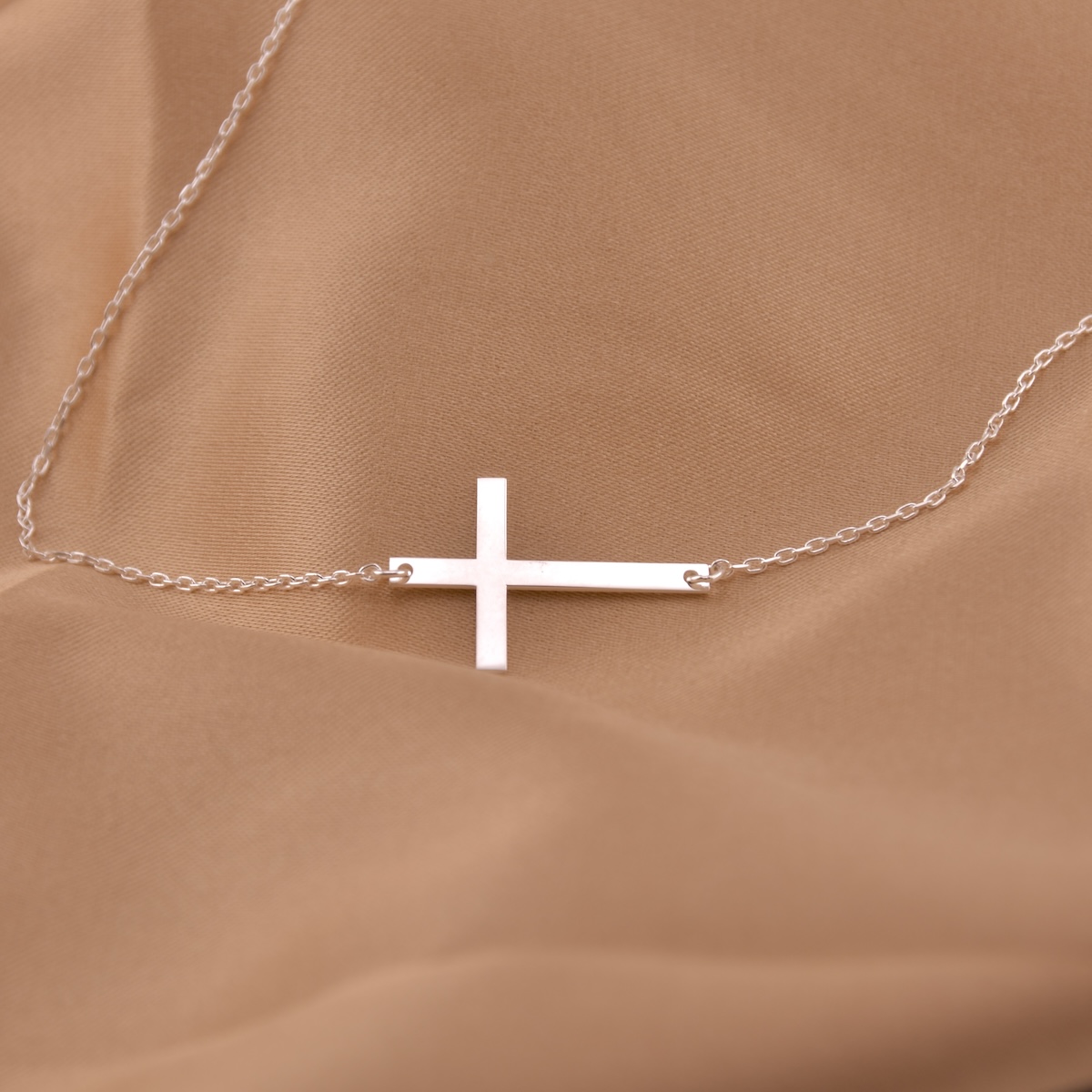 Sterling Silver 925 Sideways Cross Necklace "Humble" - Silver Image 3