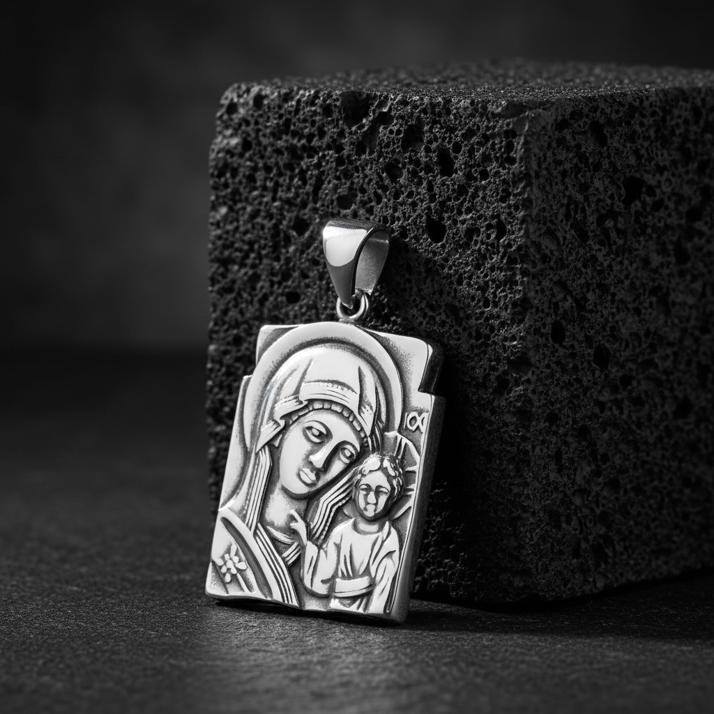 Sterling Silver 925 Virgin Mary and Child Pendant "Holy Icon" - Image 2