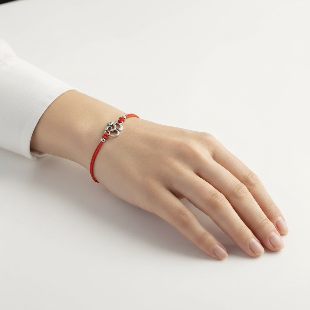 Red String Bracelet with Sterling Silver 925 Om Charm “Inner Sound” - Image 3
