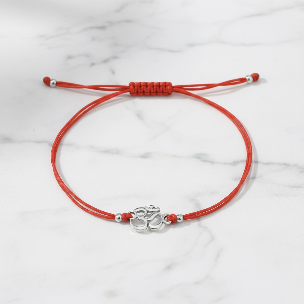 Red String Bracelet with Sterling Silver 925 Om Charm “Inner Sound” - Image 2