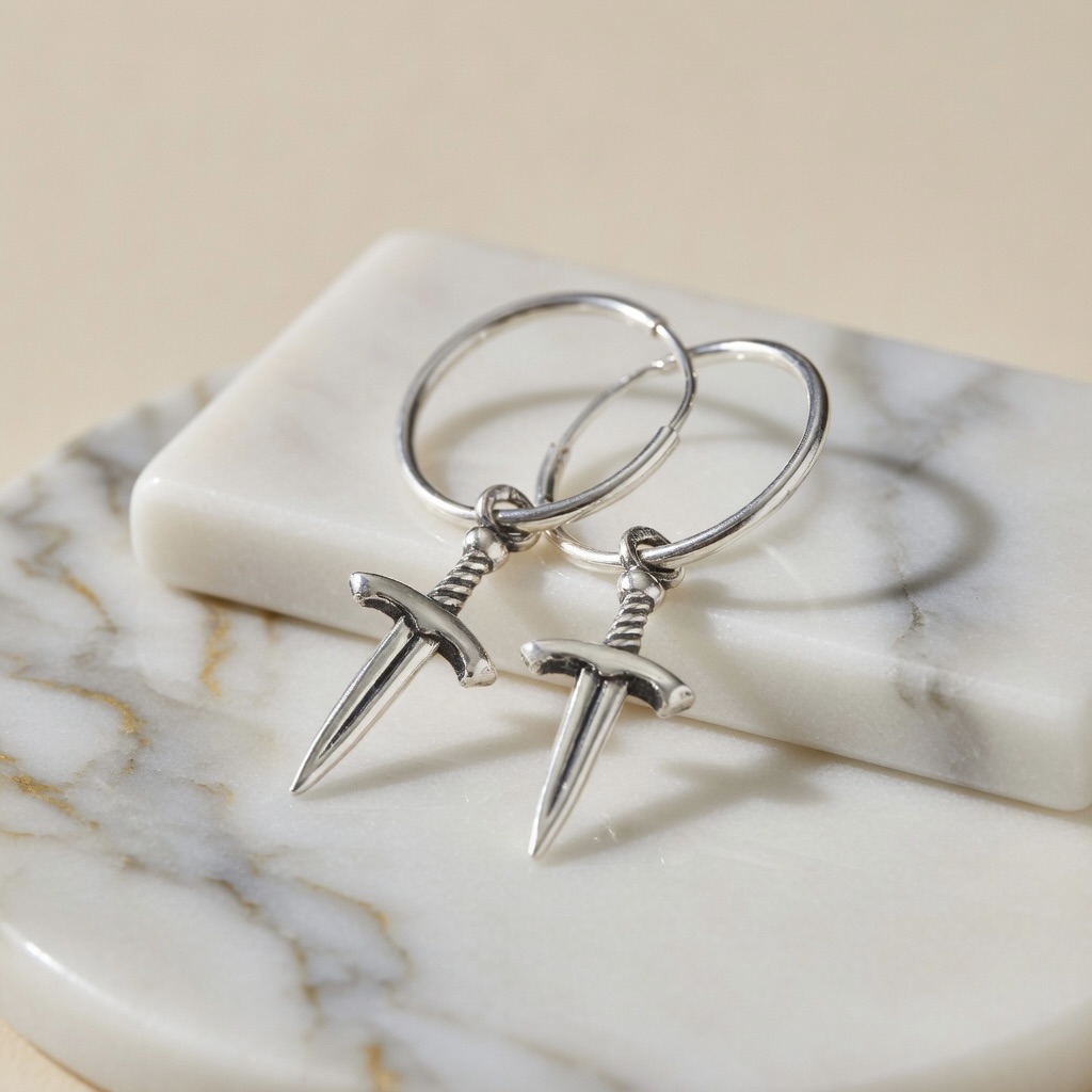 Sterling Silver 925 Sword Hoop Earrings “Valour” - Image 2