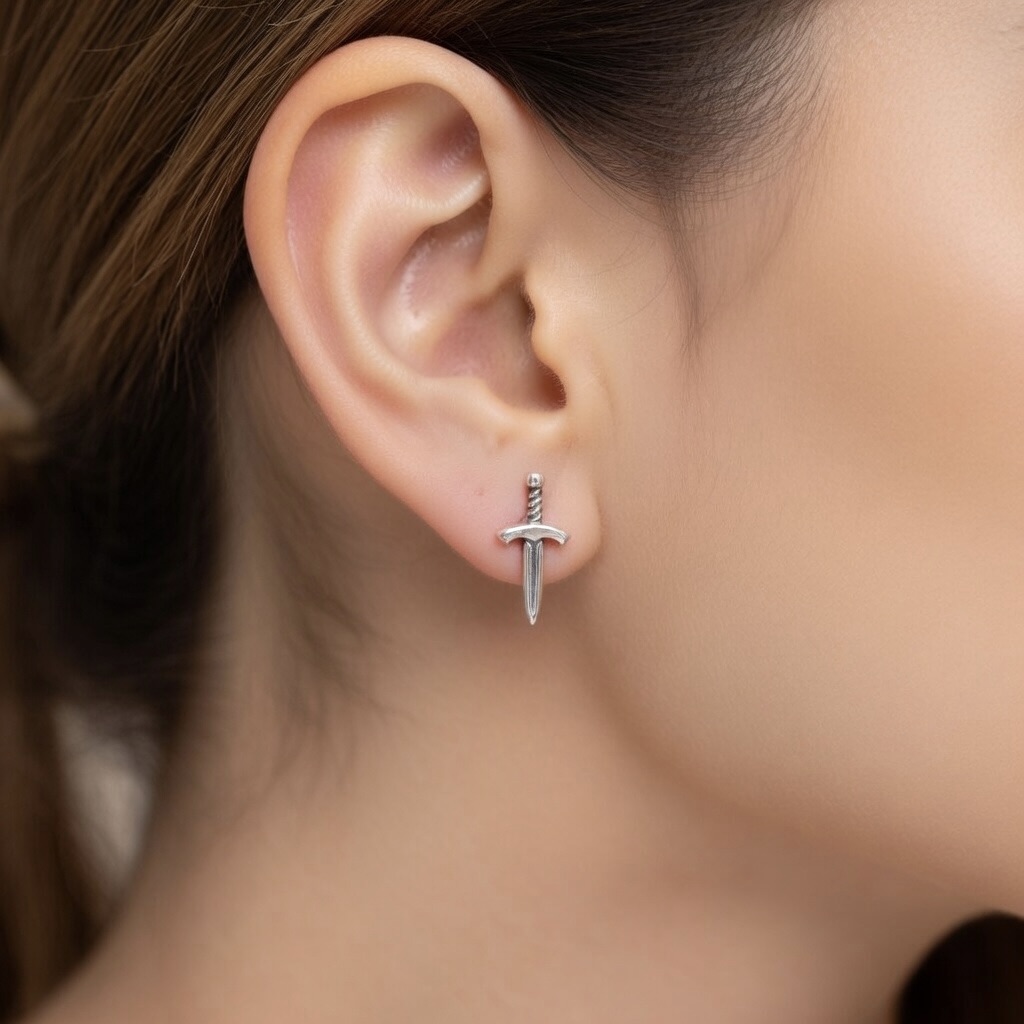 Sterling Silver 925 Sword Stud Earrings “Valour” - Image 3
