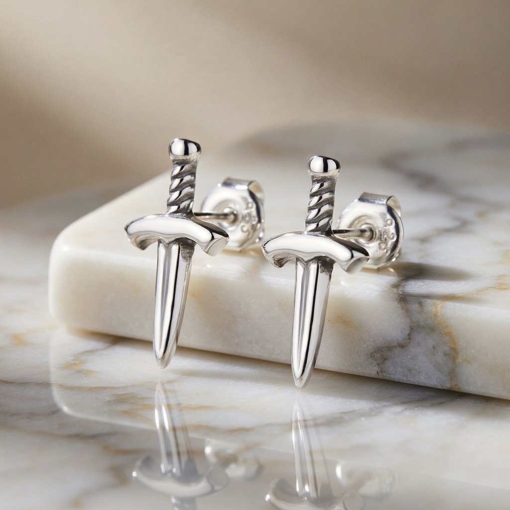 Sterling Silver 925 Sword Stud Earrings “Valour” - Image 2