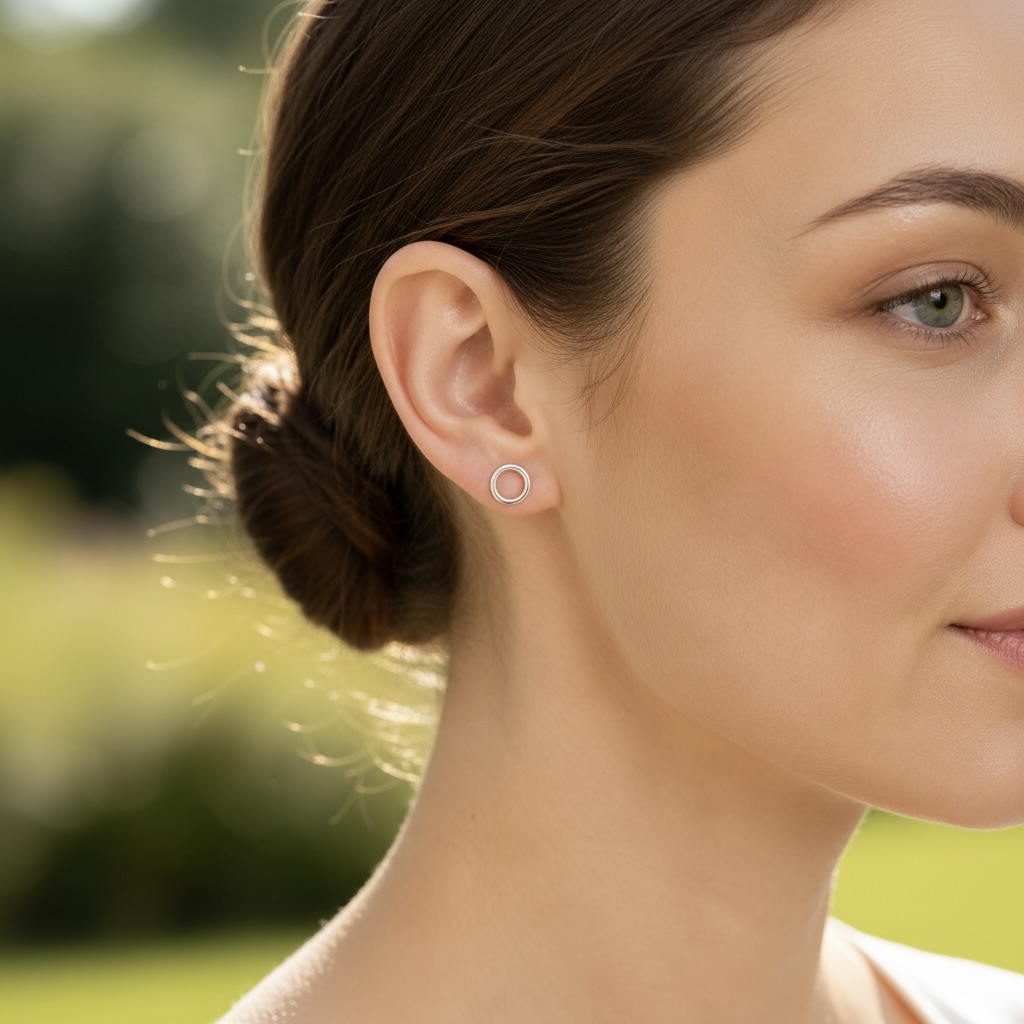 Sterling Silver 925 Open Circle Stud Earrings "Minimal Circle" - Image 3