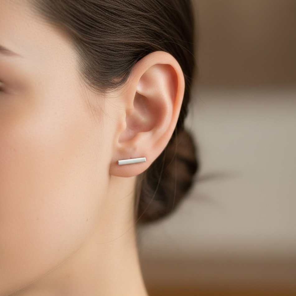 Sterling Silver 925 Bar Stud Earrings "Minimalist Bar" - Image 3