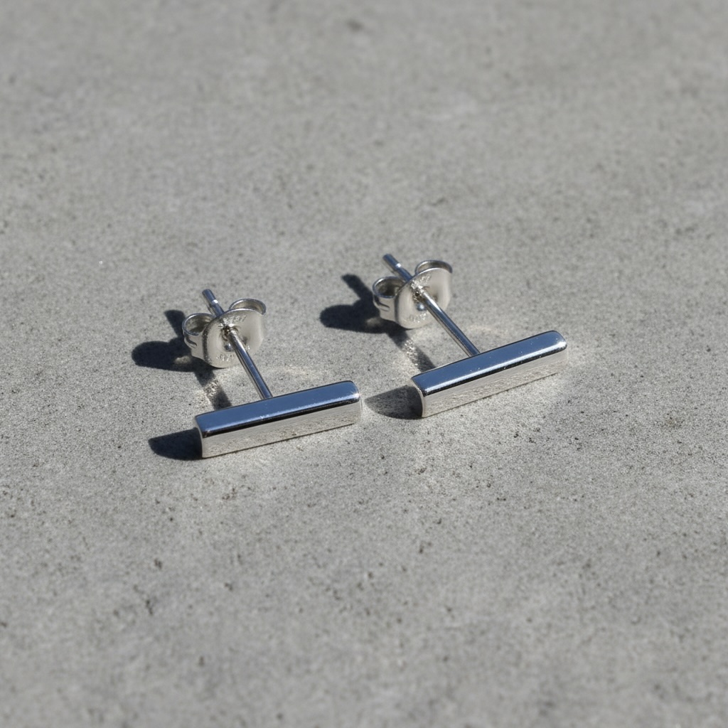 Sterling Silver 925 Bar Stud Earrings "Minimalist Bar" - Image 2