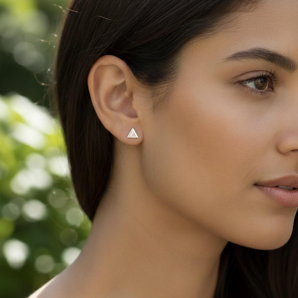 Sterling Silver 925 Triangle Stud Earrings "Trinity" - Image 3
