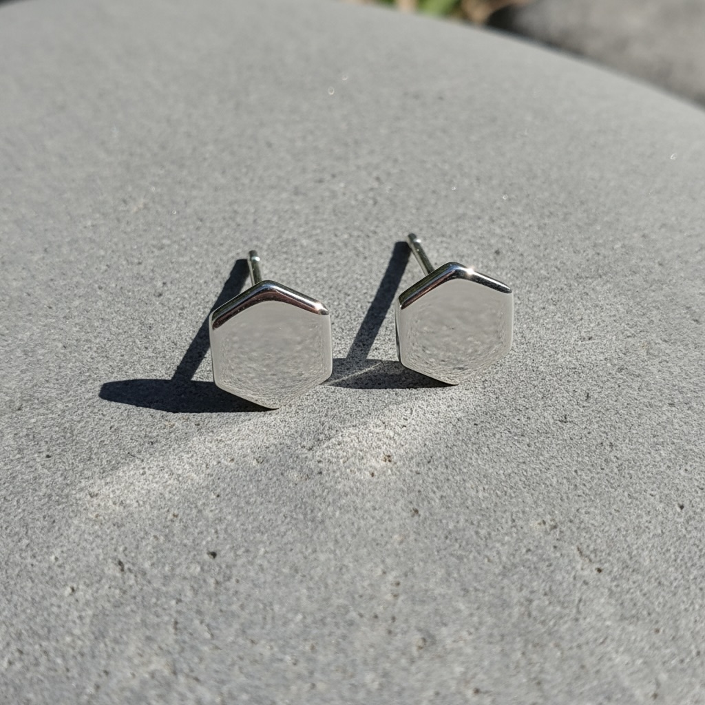 Sterling Silver 925 Hexagon Stud Earrings "Nexus" - Image 2