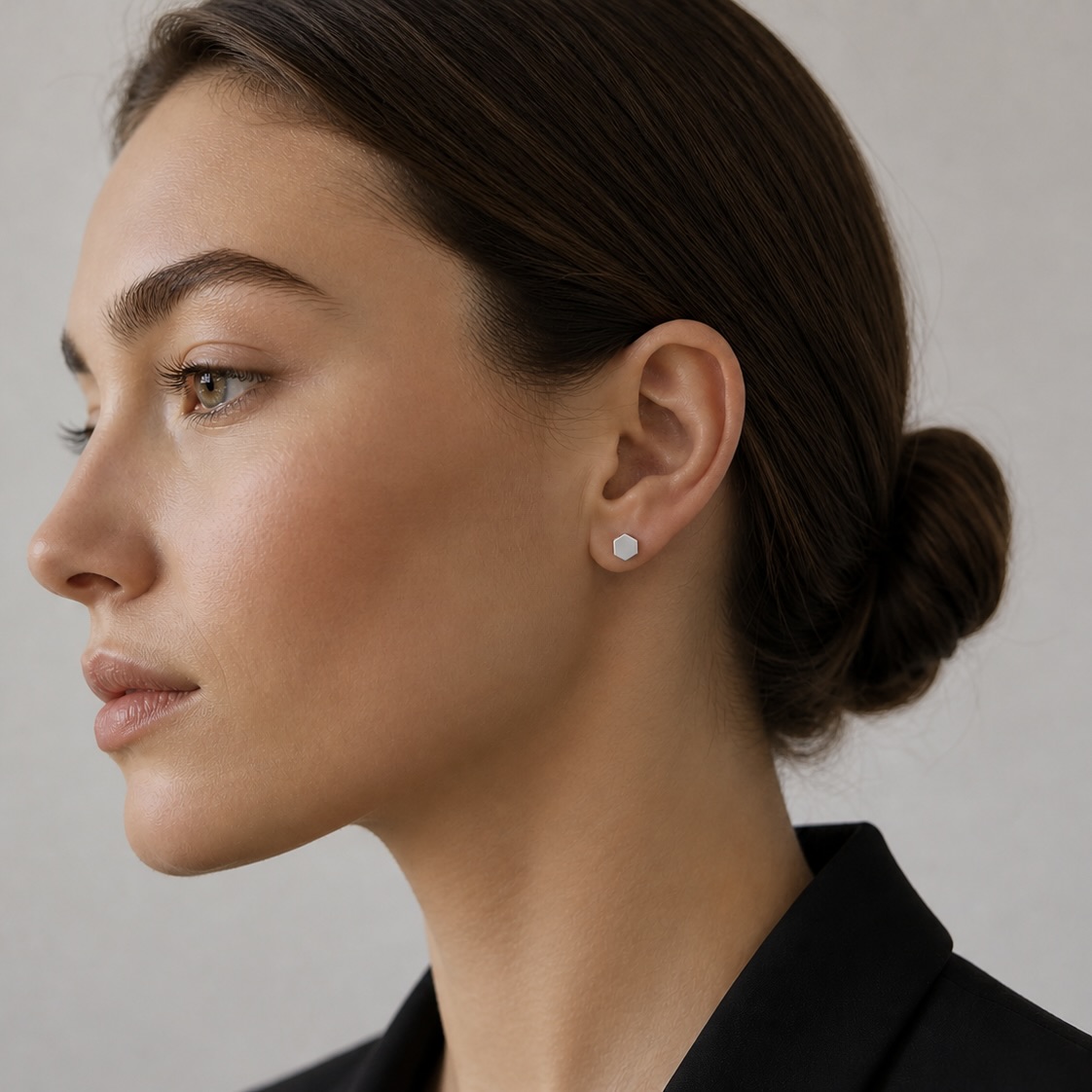 Sterling Silver 925 Hexagon Stud Earrings "Nexus" - Image 3
