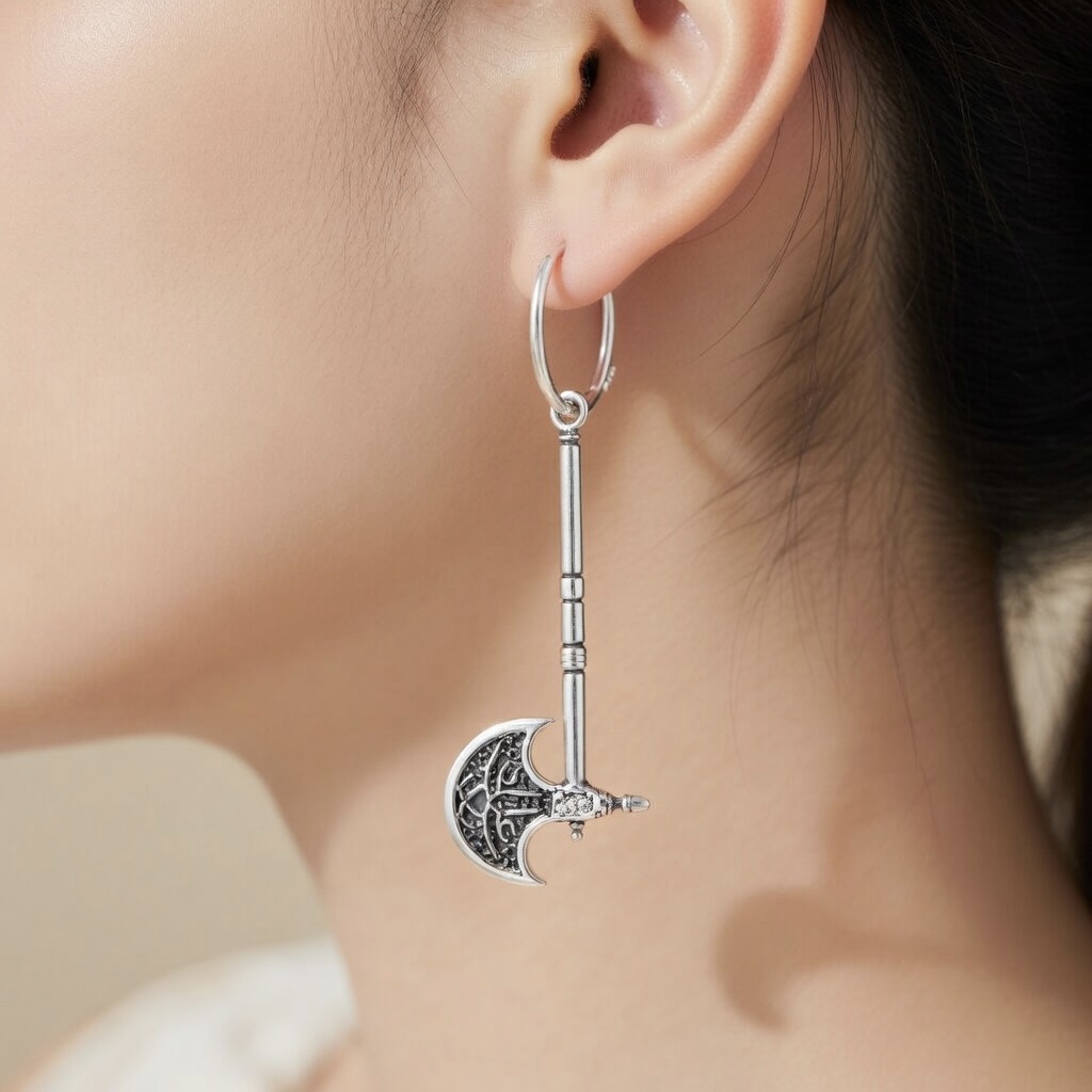 Sterling Silver 925 Viking Axe Hoop Earrings "Nord" - Image 3