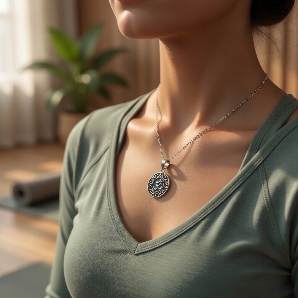 Sterling Silver 925 Oxidised Om Pendant "Asana" - Image 3
