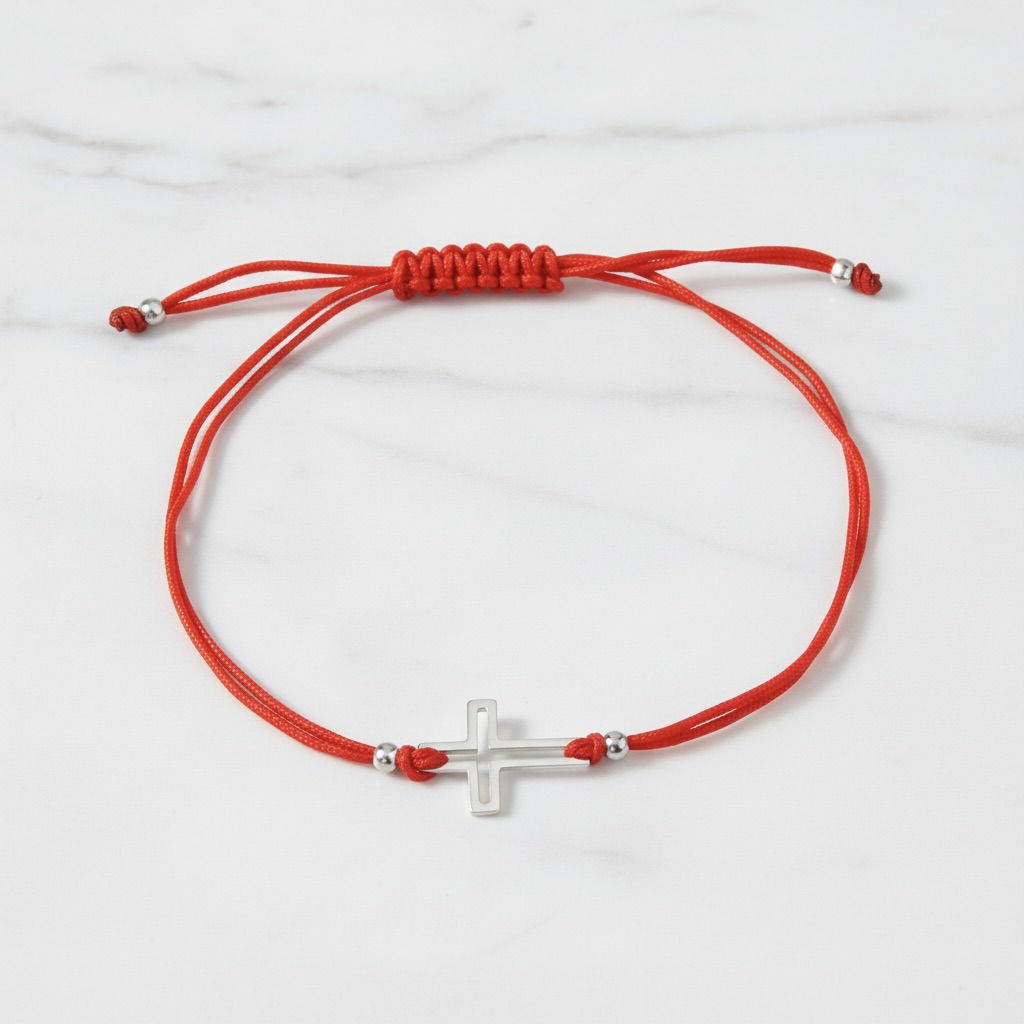 Red String Bracelet with Sterling Silver 925 Cross Charm “Grace” - Image 2
