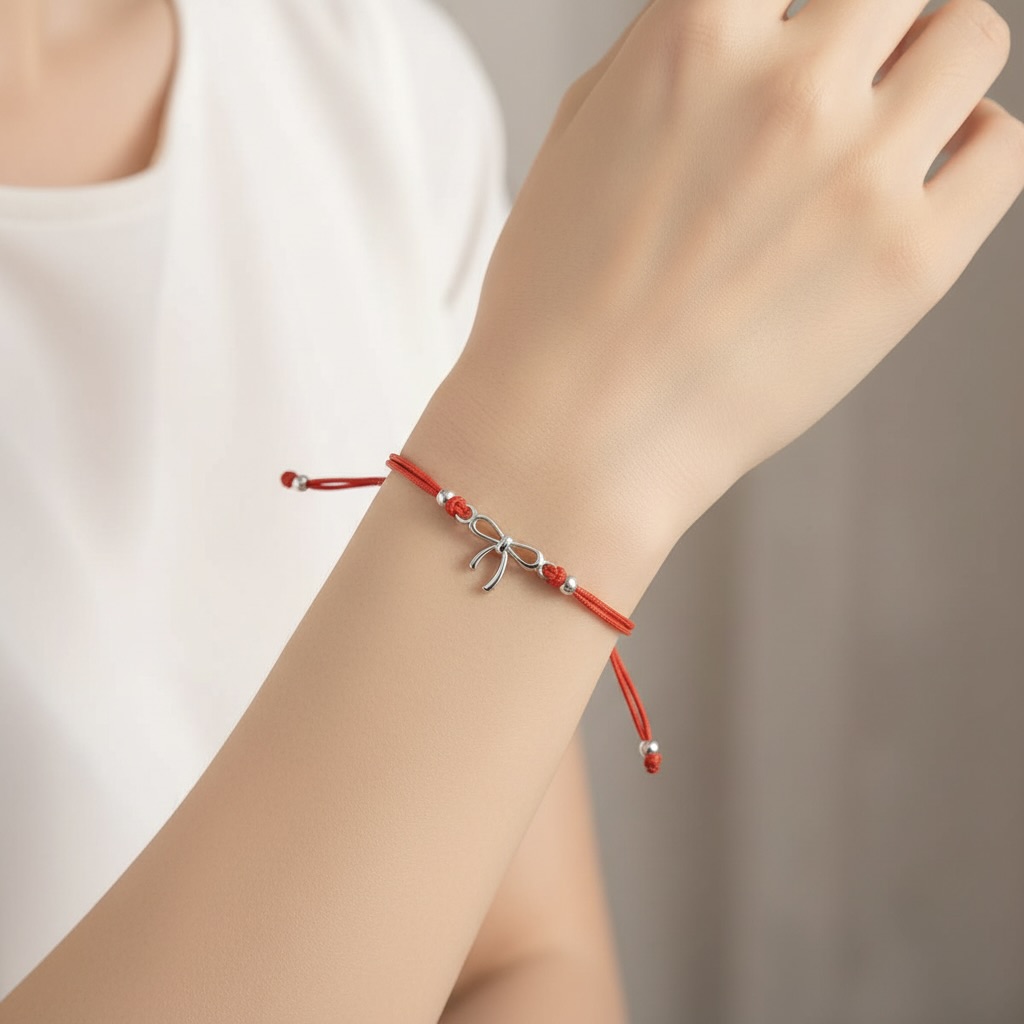 Red String Bracelet with Sterling Silver 925 Bow Charm “Little Wish” - Image 4