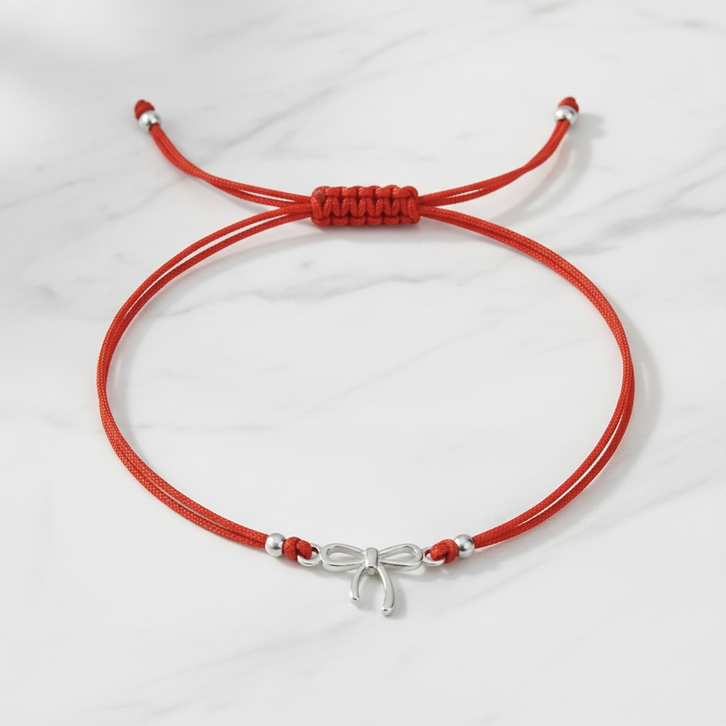 Red String Bracelet with Sterling Silver 925 Bow Charm “Little Wish” - Image 2