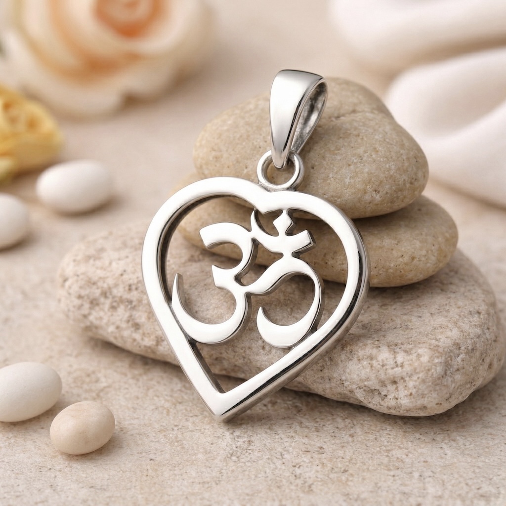 Sterling Silver 925 Om Heart Pendant “Calm Love” - Image 2