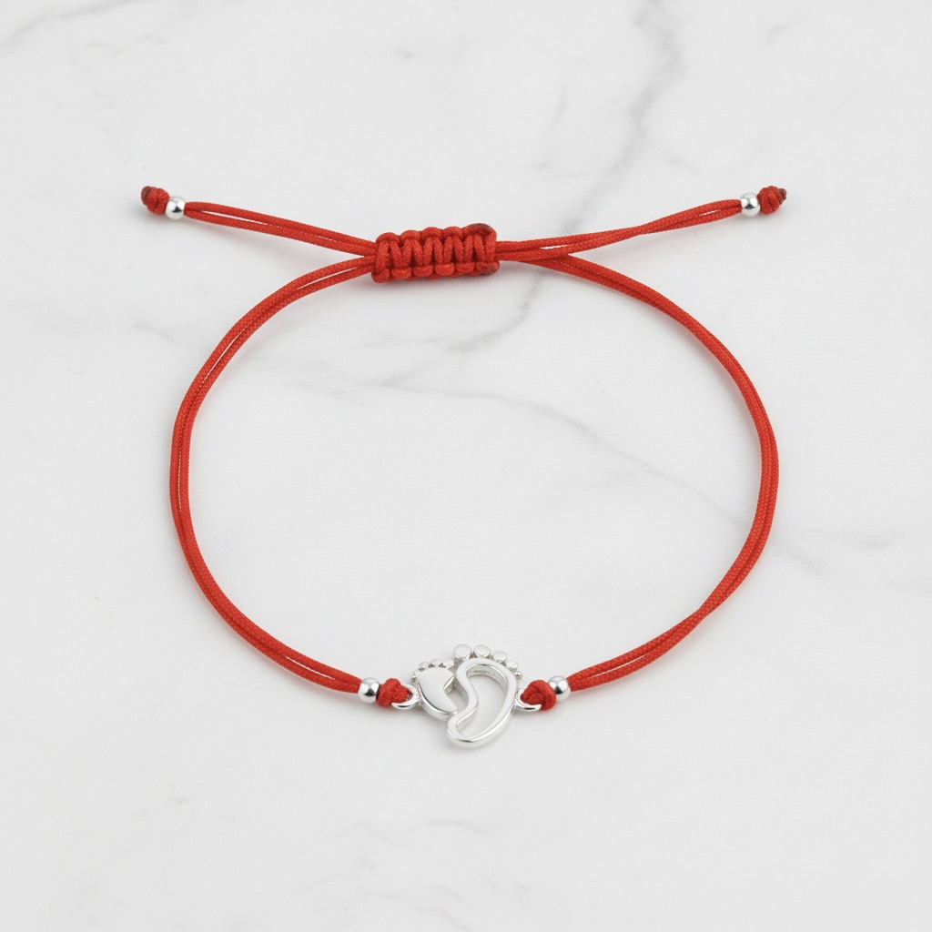 Red String Bracelet with Sterling Silver 925 Baby Feet Charm “First Steps” - Image 2