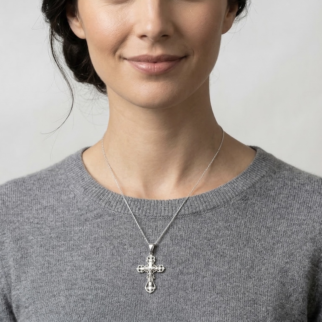 Sterling Silver 925 Cross Crucifix Pendant "Lord" - Image 3