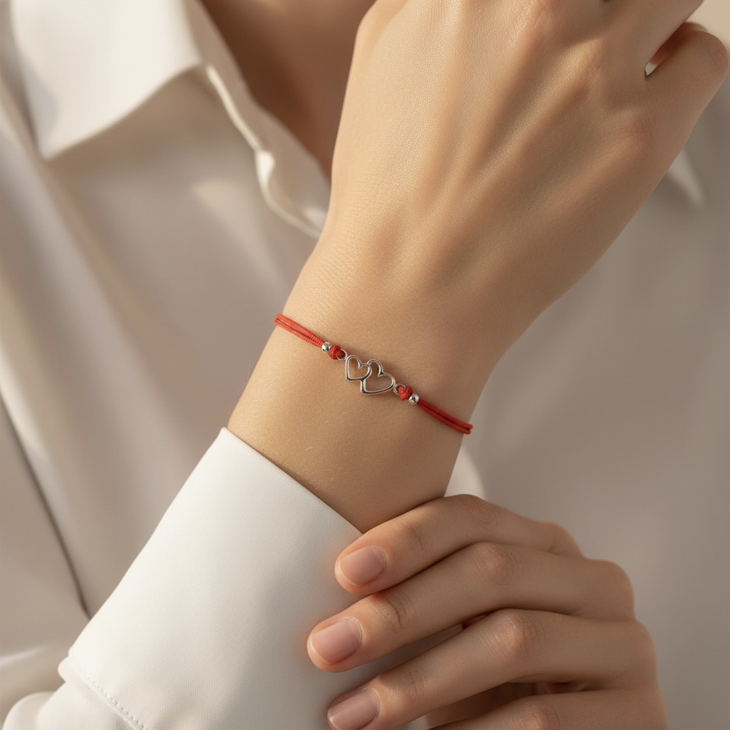 Red String Bracelet with Sterling Silver 925 Hearts Charm “Together” - Image 3