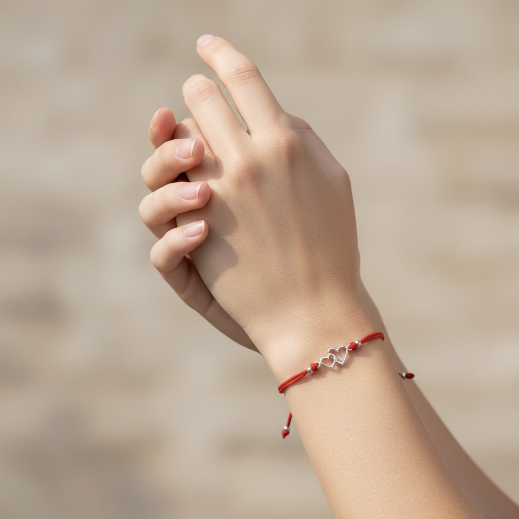 Red String Bracelet with Sterling Silver 925 Hearts Charm “Together” - Image 4