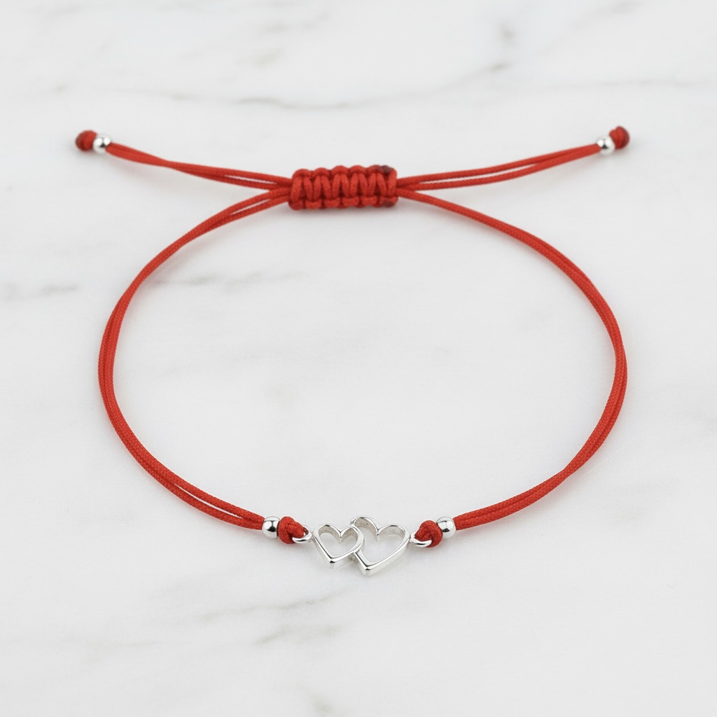 Red String Bracelet with Sterling Silver 925 Hearts Charm “Together” - Image 2