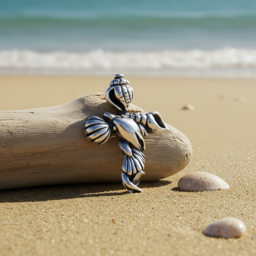 Sterling Silver 925 Seashell Cross Pendant “Ocean Faith” - Image 2