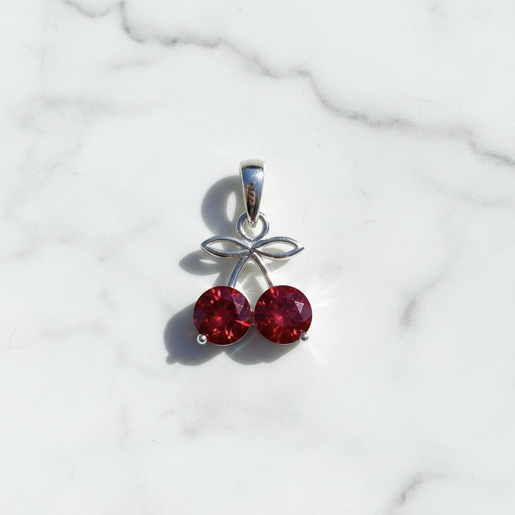 Sterling Silver 925 Red Cherry CZ Pendant "Sweet Scarlet" - Image 2