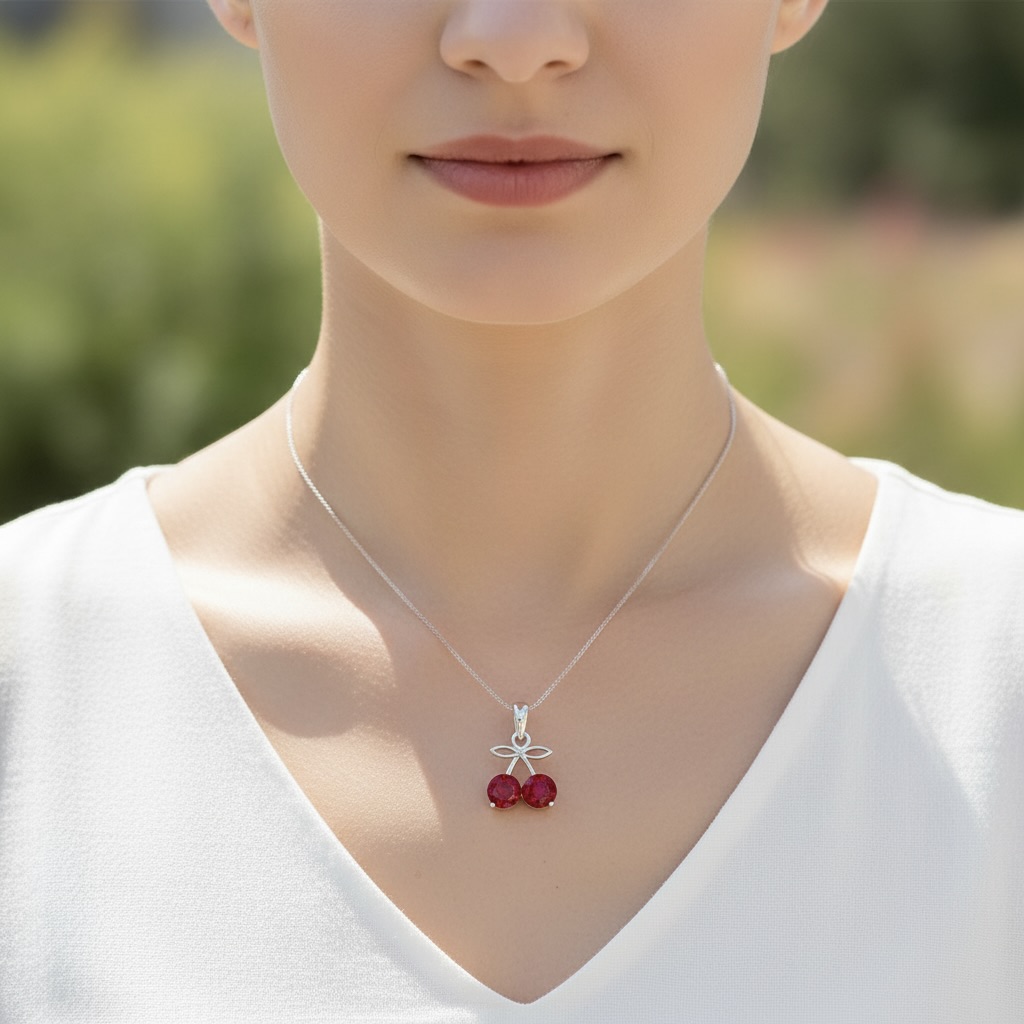 Sterling Silver 925 Red Cherry CZ Pendant "Sweet Scarlet" - Image 3