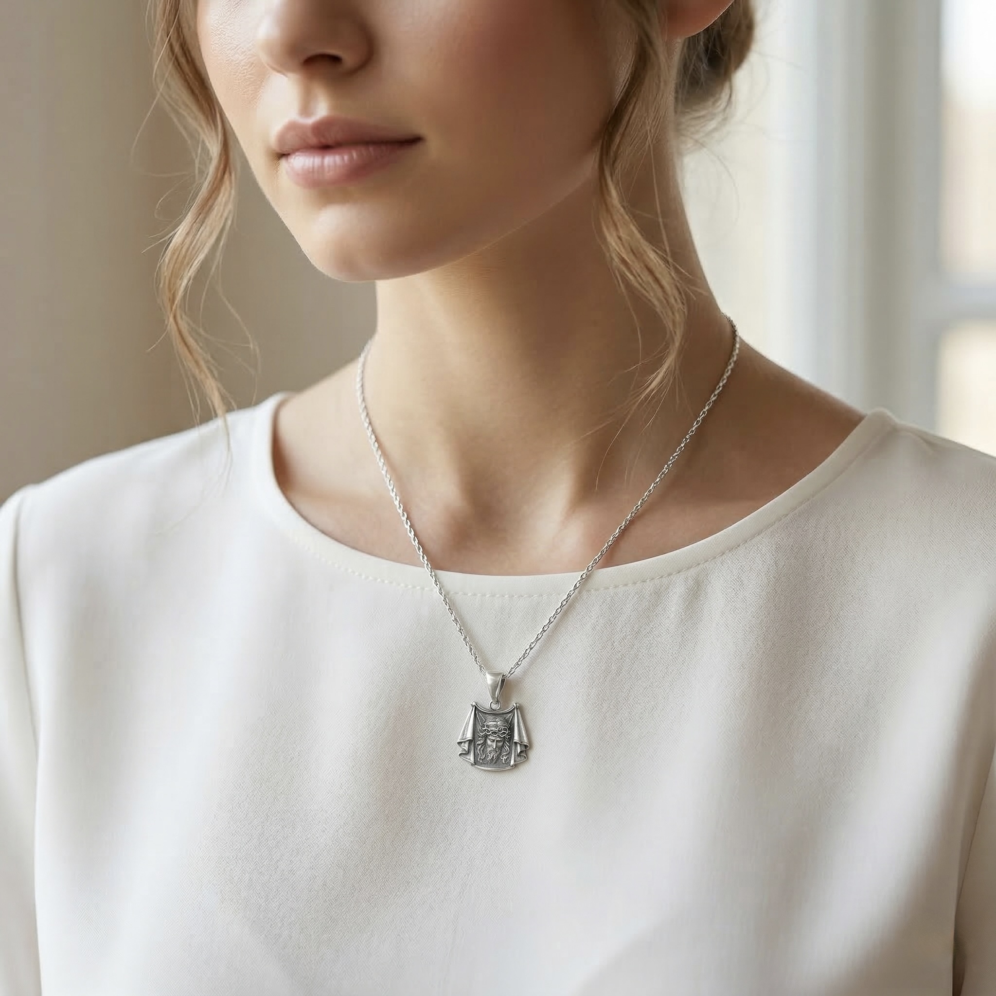 Sterling Silver 925 Jesus Christ Pendant "Crown of Thorns" - Image 3