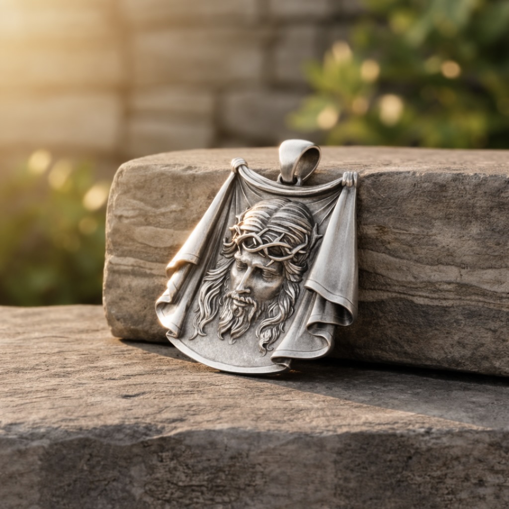 Sterling Silver 925 Jesus Christ Pendant "Crown of Thorns" - Image 2