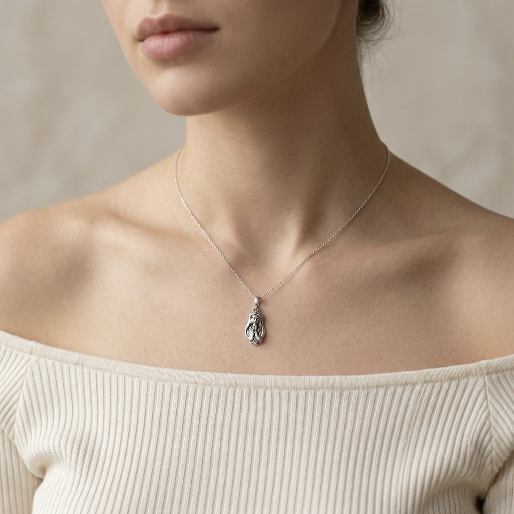 Sterling Silver 925 Virgin Mary Religious Pendant “Prayer” - Image 3
