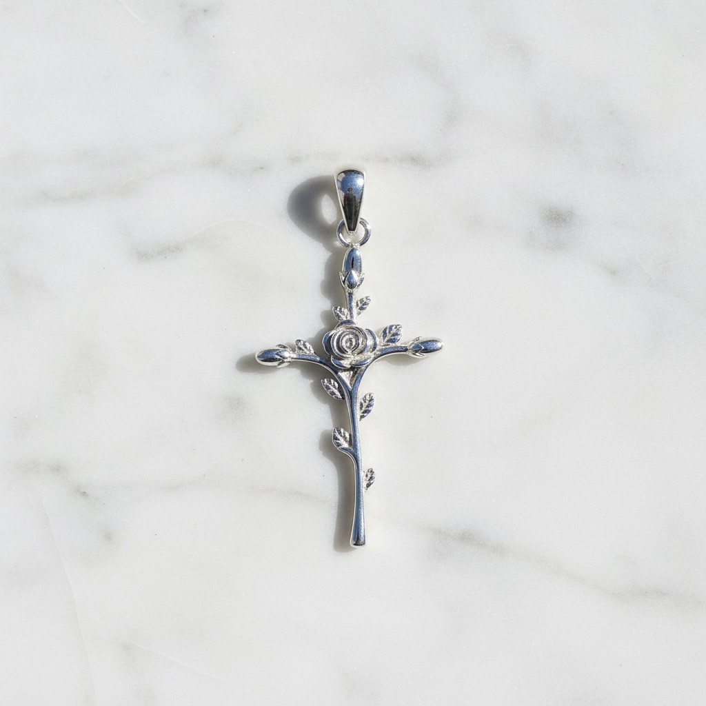Sterling Silver 925 Rose Cross Pendant "Via Rosa" - Image 2