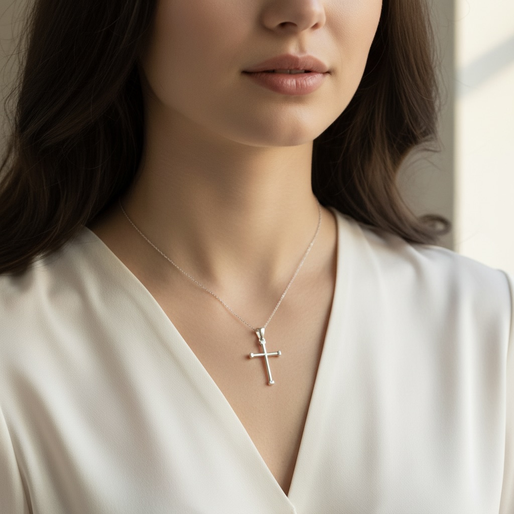 Sterling Silver 925 Minimalist Unisex Cross Pendant "Fidelis" - Image 3