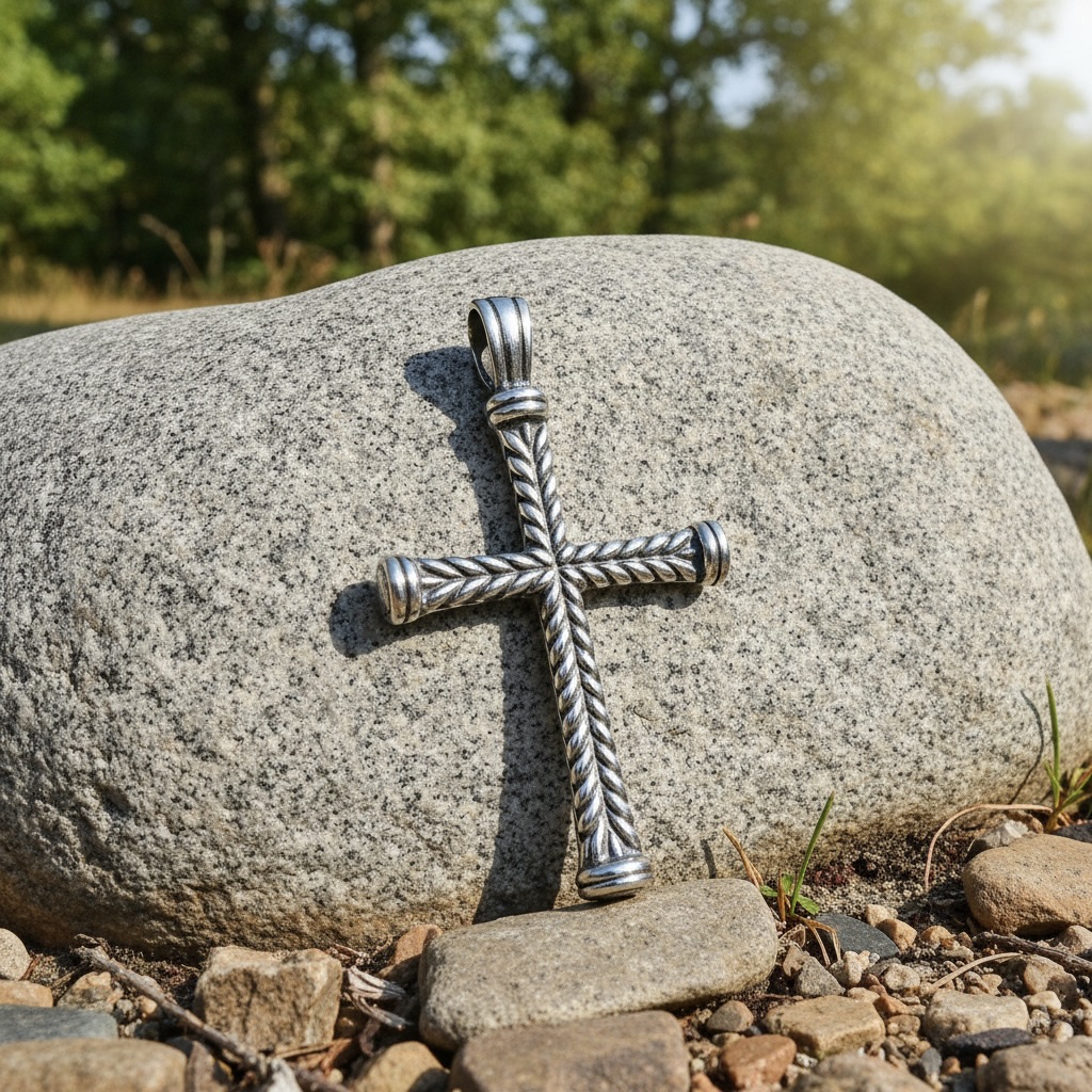Sterling Silver 925 Unisex Braided Cross Pendant "V" - Image 2