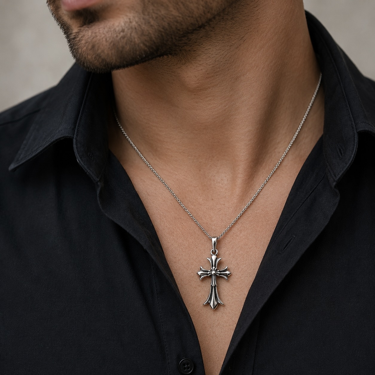 Sterling Silver 925 Unisex Double Cross Pendant "Vesper" - Image 3