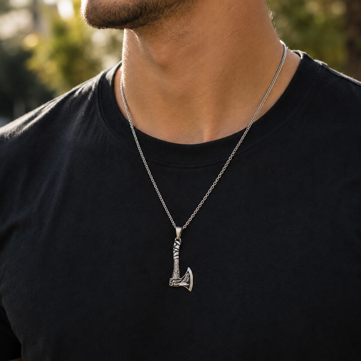 Sterling Silver 925 Viking Axe Unisex Pendant "Hrafn" - Image 3