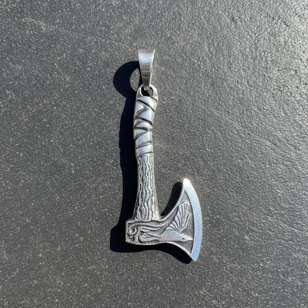Sterling Silver 925 Viking Axe Unisex Pendant "Hrafn" - Image 2