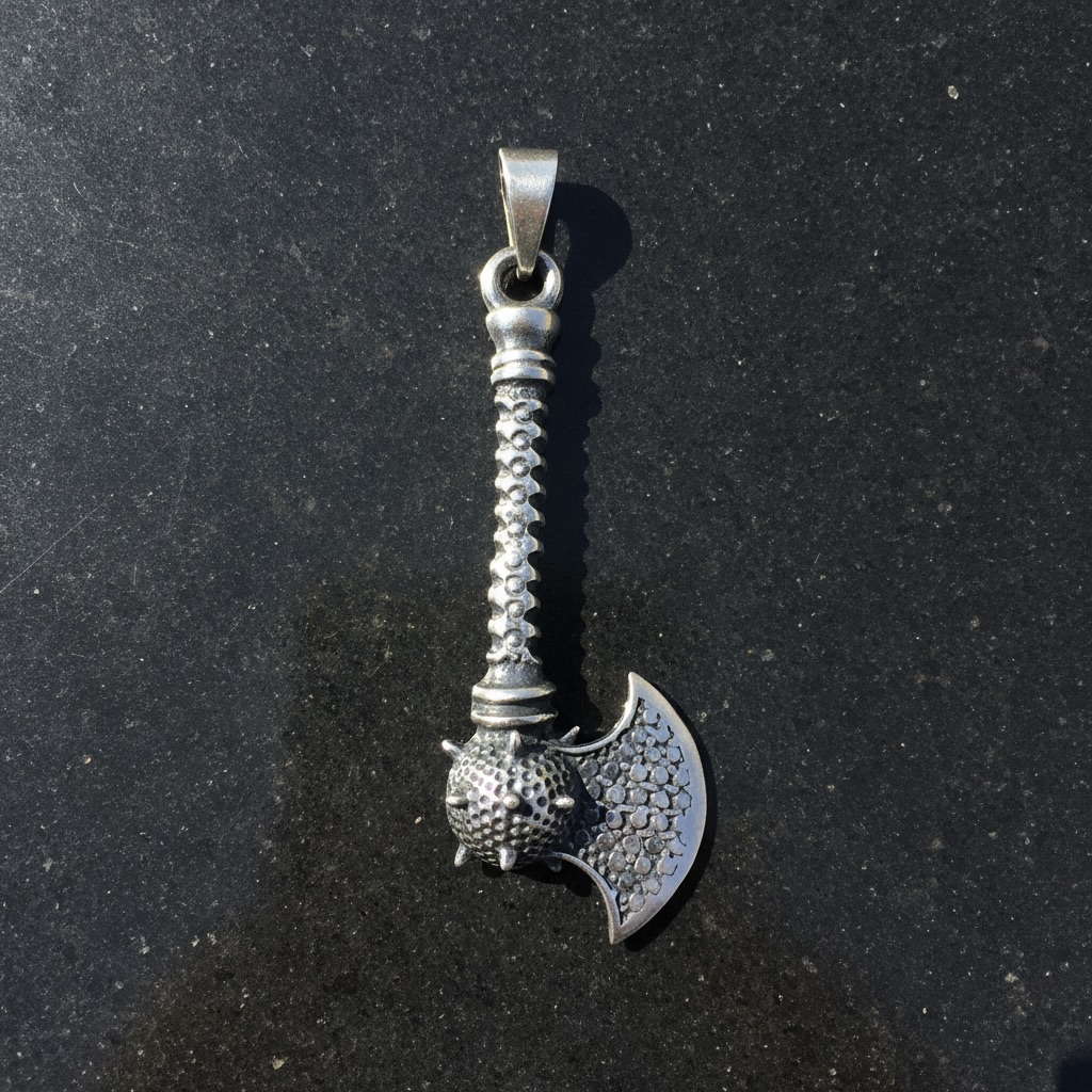 Sterling Silver 925 Viking Medieval Battle Axe Mace Pendant "Thor" - Image 2