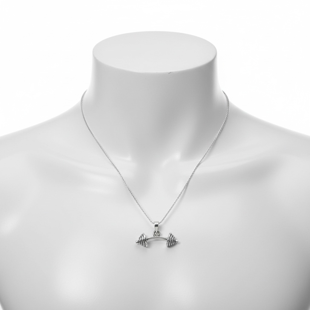 Sterling Silver 925 Dumbbell Barbell Pendant "Victor" - Silver Image 3