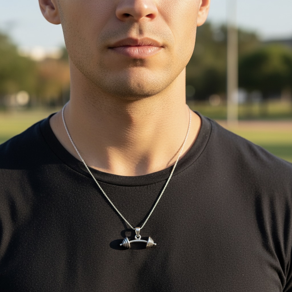 Sterling Silver 925 Dumbbell Barbell Pendant "Victor" - Image 3