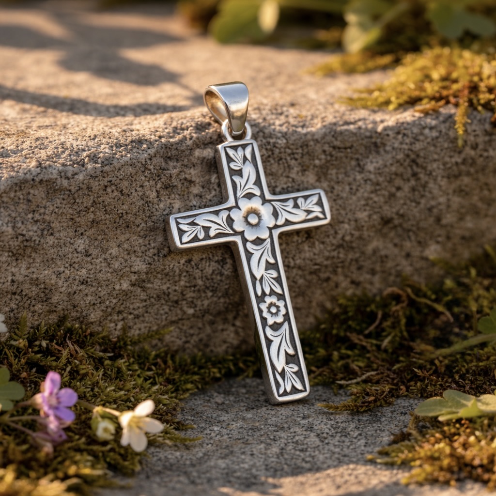 Sterling Silver 925 Cross Pendant "Floret" - Image 2