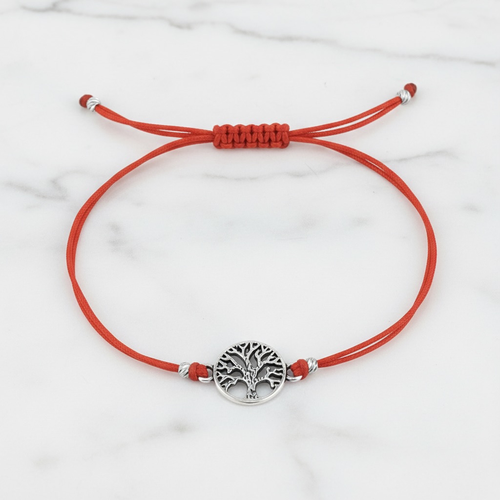 Red String Bracelet with Sterling Silver 925 Tree of Life Charm “Red Harmony” - Image 2