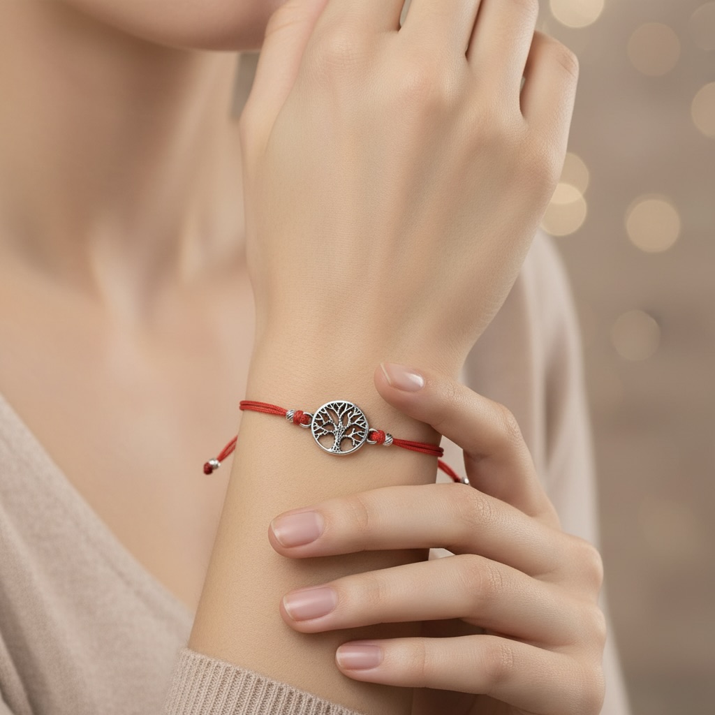 Red String Bracelet with Sterling Silver 925 Tree of Life Charm “Red Harmony” - Image 3