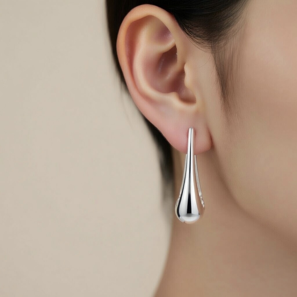 Sterling Silver 925 Teardrop Hoop Earrings “Silver Rain” - Image 3