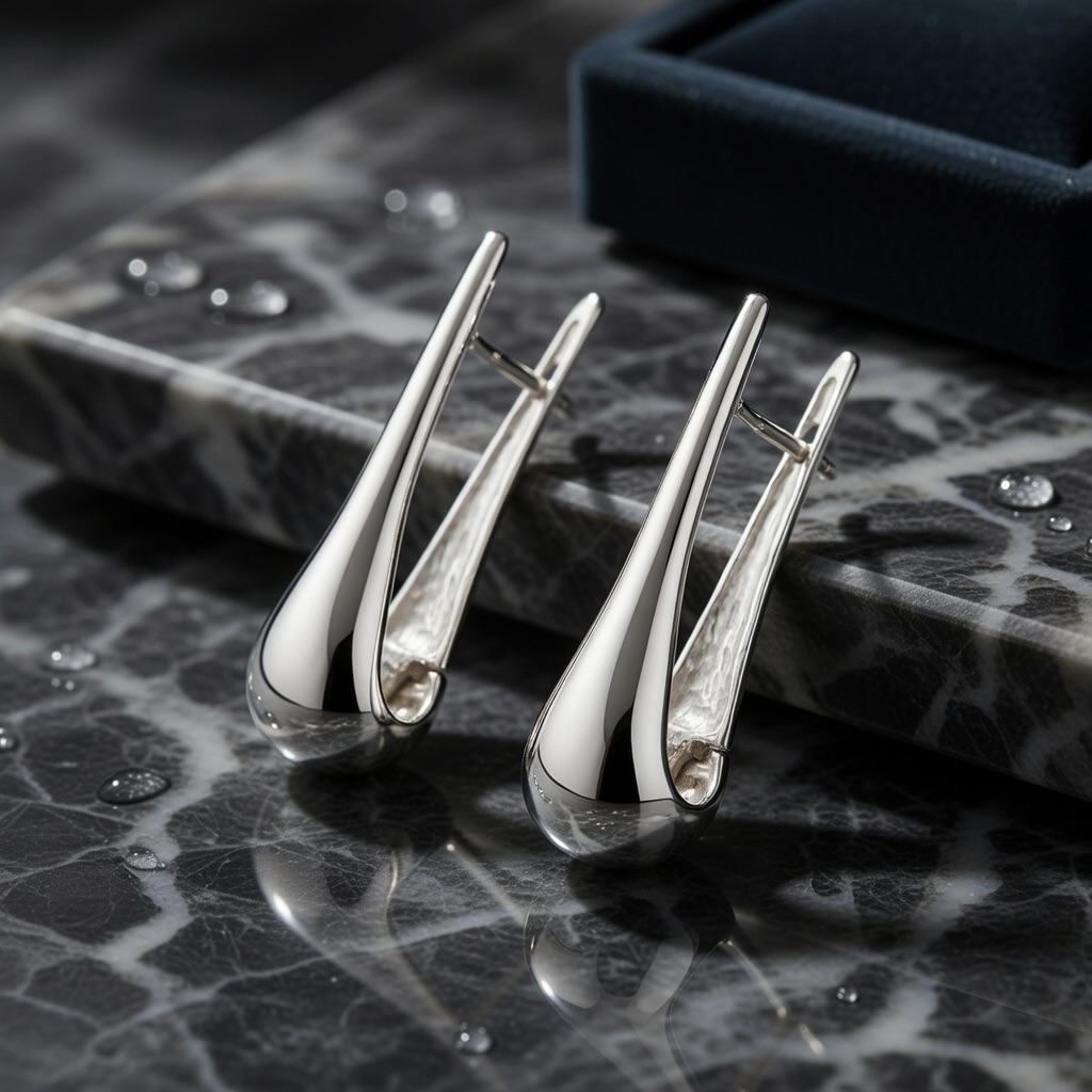 Sterling Silver 925 Teardrop Hoop Earrings “Silver Rain” - Image 2