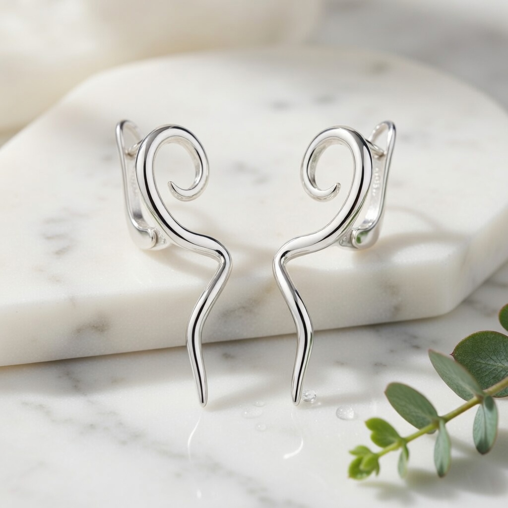 Sterling Silver 925 Modern Twirl Swirl Serpentine Twist Earrings Pendant Set "Mystic Flow" - Image 2