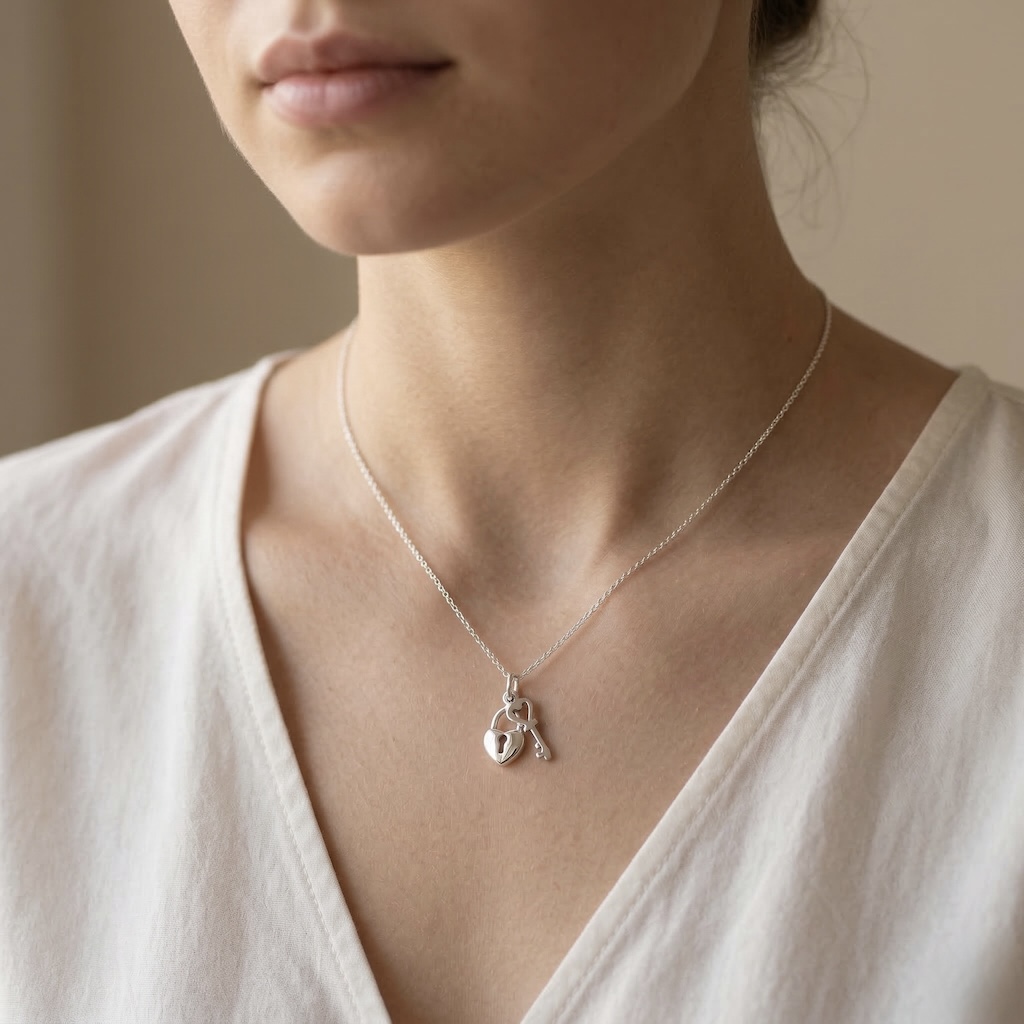 Sterling Silver 925 Heart Lock and Key Pendant "Soulmate" - Image 3